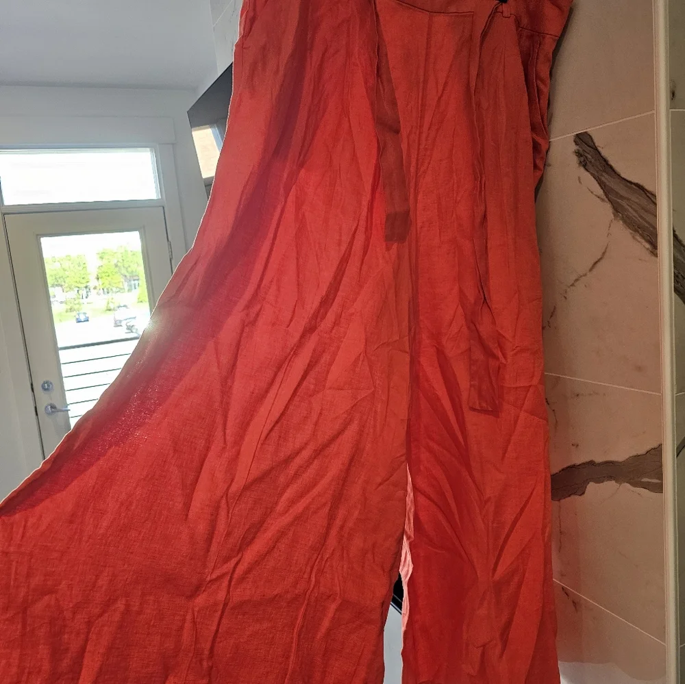 Banana Republic (BR) orange-red wide leg linen pants 18 XL NWT